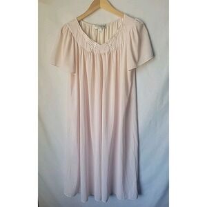 Miss Elaine Pink Embroidered Neckline Nylon Flutter Sleeve Lounge Nightgown Sz M